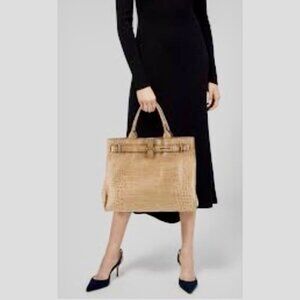 FURLA Bag Italian Leather Purse Tote Greta Satchel Croc Embossed Classic Handbag